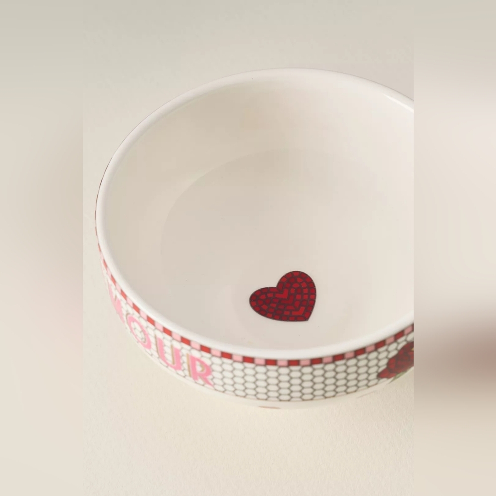Anthropologie The Bistro Tile Stoneware Nut Bowl Valentine's Edition Amour - Picture 4 of 10